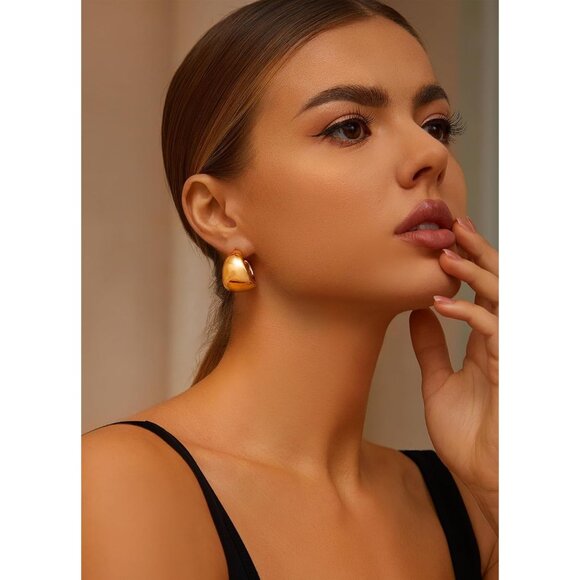 Women's Hypoallergenic Chunky Chain Twisted 24 Pairs Gold Hoop Earrings Set - Picture 3 of 9